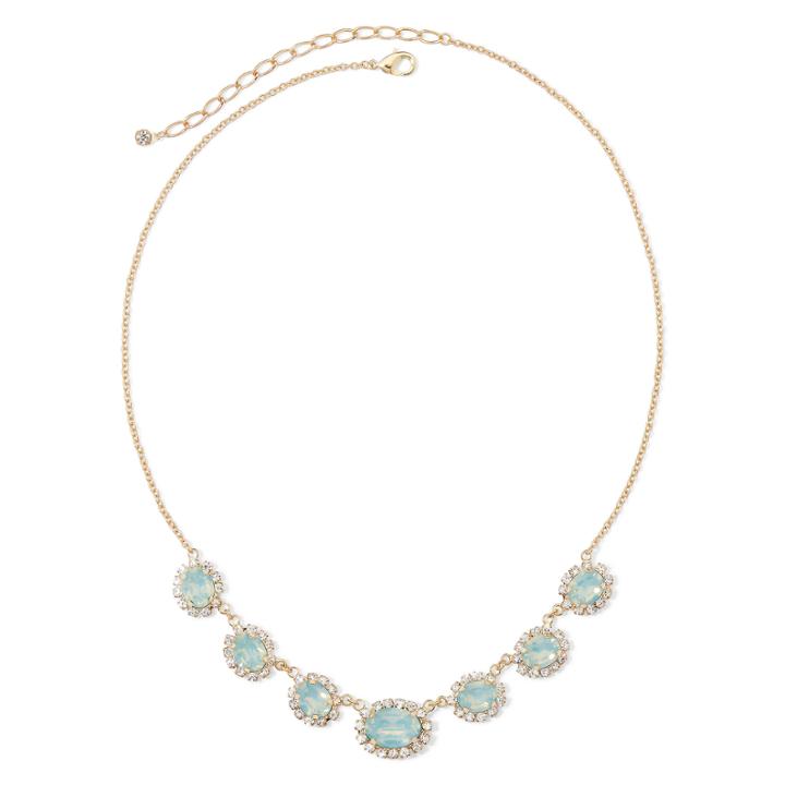 Vieste Crystal And Mint Stone Gold-tone Frontal Necklace