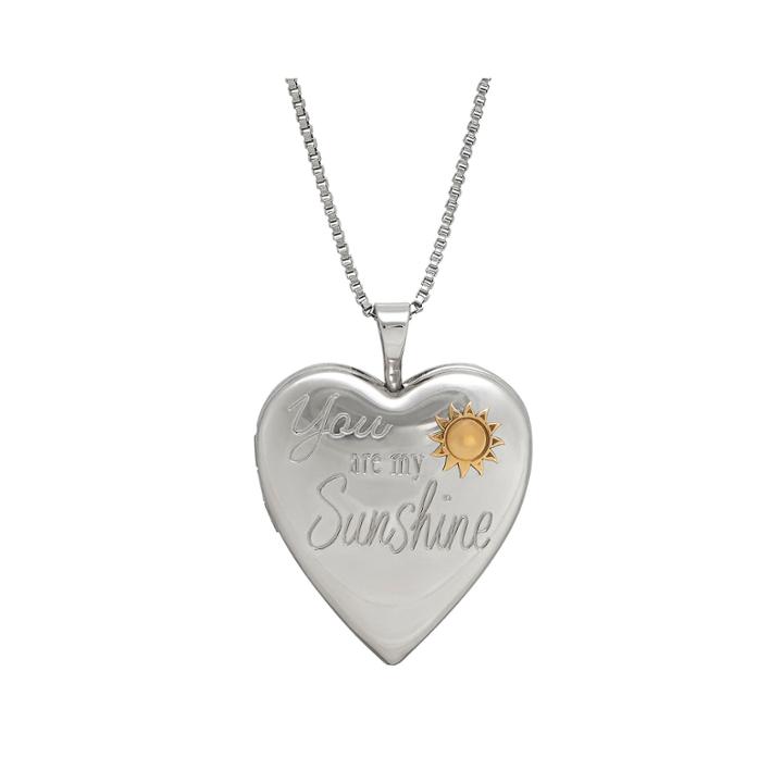 Sterling Silver You Are My Sunshine Heart Locket Pendant Necklace