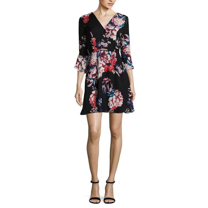 As U Wish Long Sleeve Floral Wrap Dress-juniors