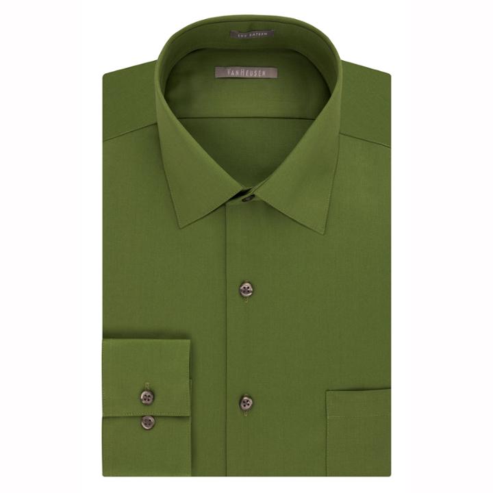 Van Heusen No-iron Lux Sateen Fitted Long Sleeve Dress Shirt