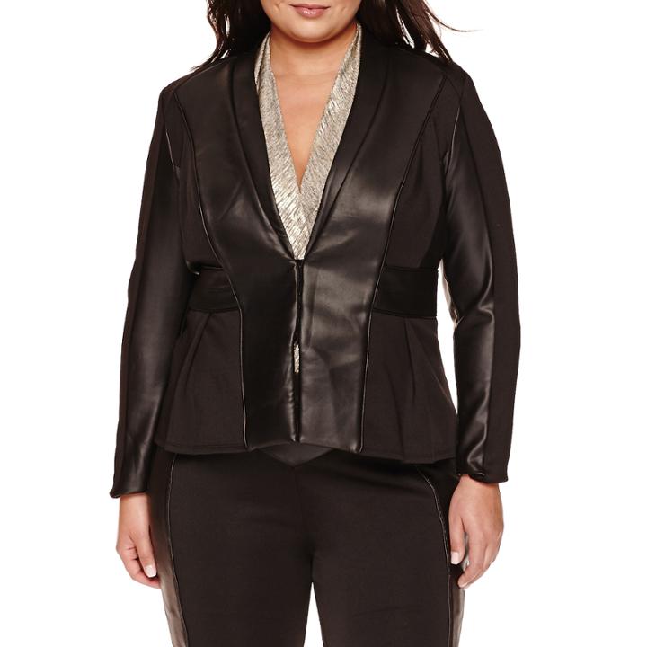 Bisou Bisou Pleather Trim Blazer Plus