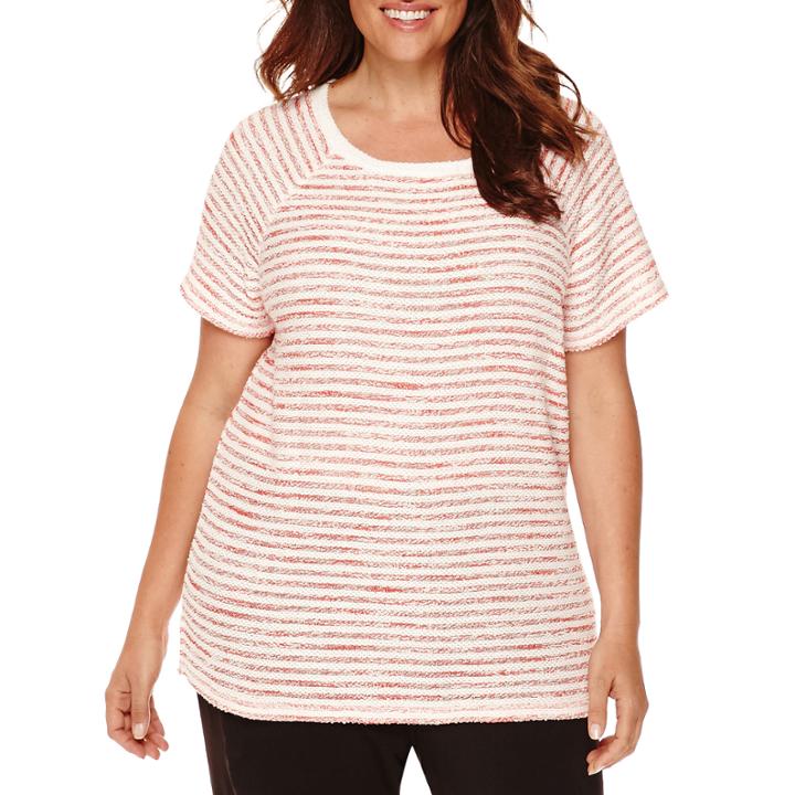 Liz Claiborne Short-sleeve Stretch Boucle Sweater - Plus