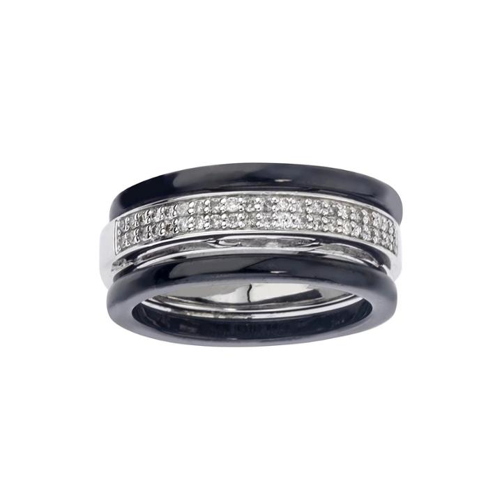 1/5 Ct. T.w. Diamond, Black Ceramic And Sterling Silver Wedding Band
