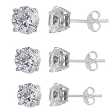 Silver Enchantment&trade; Cubic Zirconia Sterling Silver 3-pr. Stud Earrings