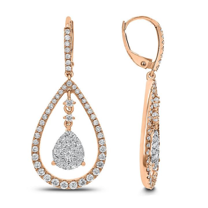 1 1/2 Ct. T.w. White Diamond 14k Rose Gold Drop Earrings