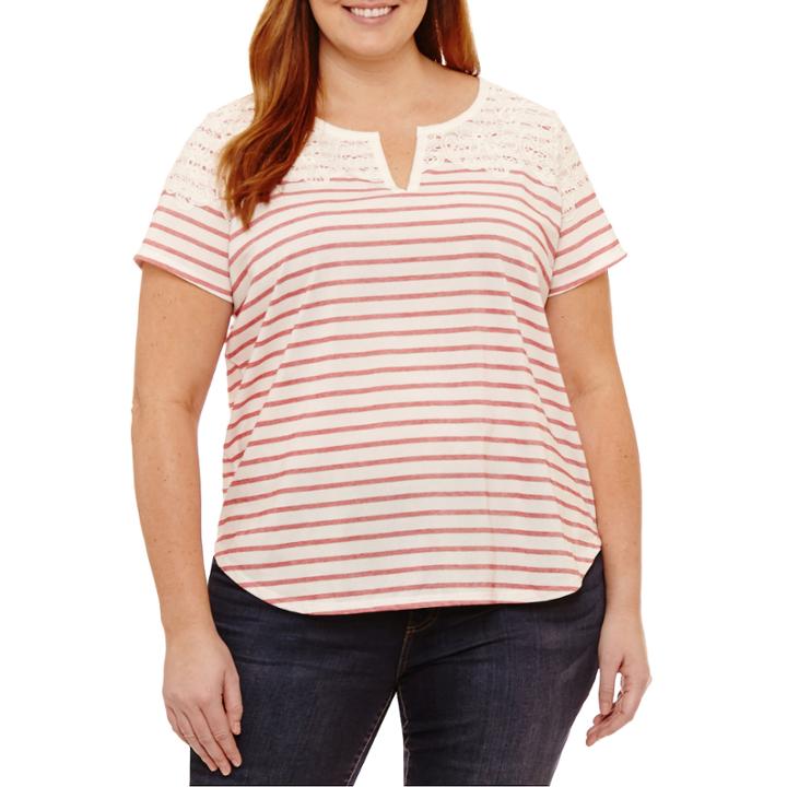 Liz Claiborne Short Sleeve V Neck T-shirt-plus