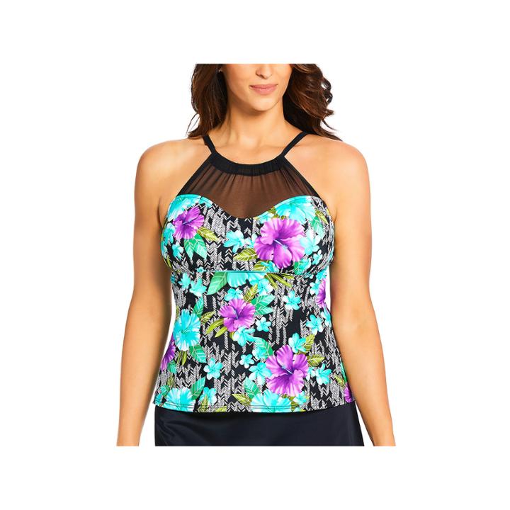 St. John's Bay High Neck Mesh Tankini Lily Swimsuit Top