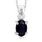 Diamond Accent Blue Sapphire Oval Sterling Silver Pendant