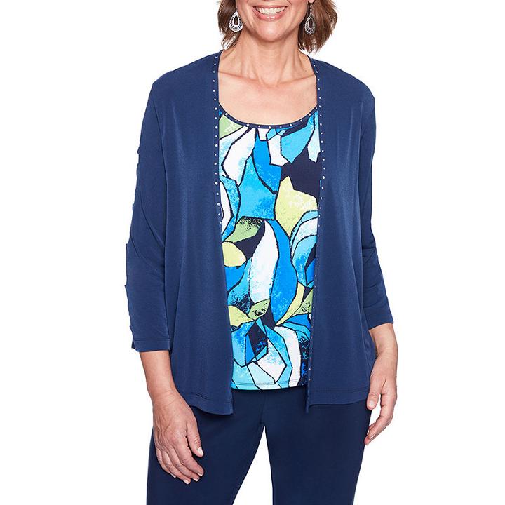 Alfred Dunner Royal Street 3/4 Sleeve Layered Top