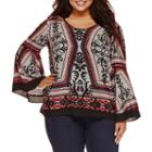 Bisou Bisou Long-sleeve Tiered Flare Top - Plus
