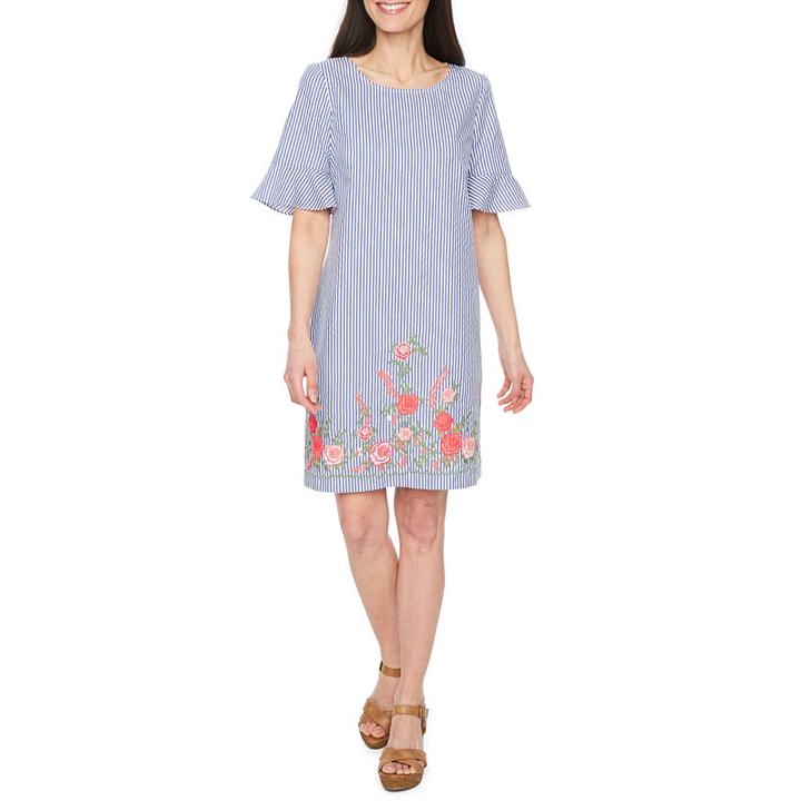 Studio 1 Short Sleeve Stripe Shift Dress-petites