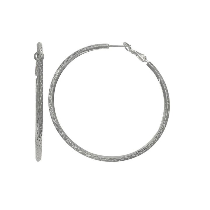 Silver Reflections Silver Plated 40mm Diamond Cut Pure Silver Over Brass 40mm Round Hoop Earrings
