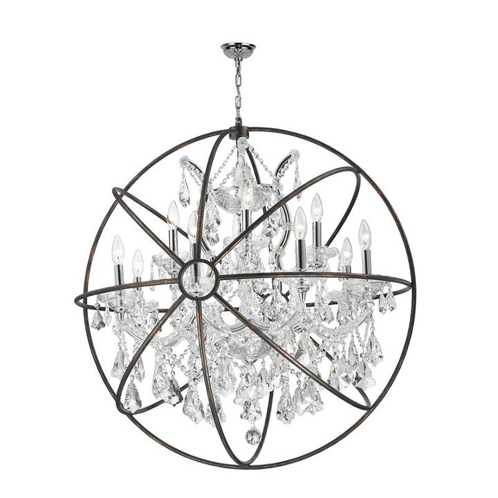 Armillary Collection 13 Light Chrome Finish And Crystal With Flemish Brass Cage Finish Foucault's Orb Chandelier