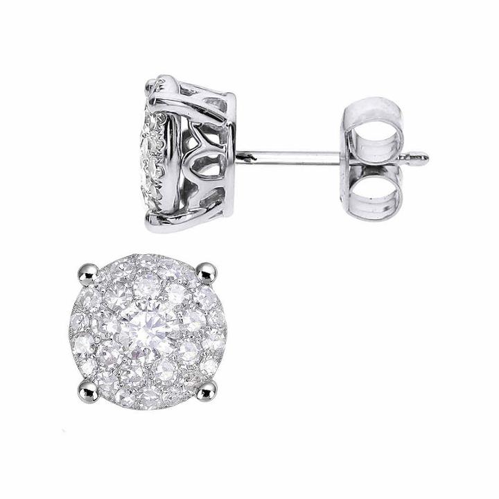 1 1/2 Ct. T.w. Genuine White Diamond 14k Gold Stud Earrings