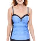 Free Country Sand Striped Shirred Bandeaukini Swim Top