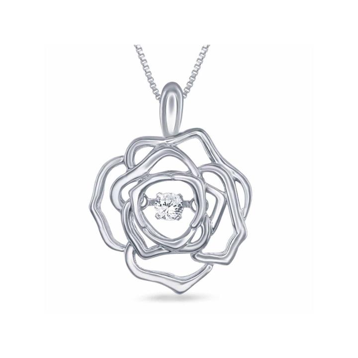 Enchanted By Disney Diamond Accent Sterling Silver Belle Rose Pendant Necklace