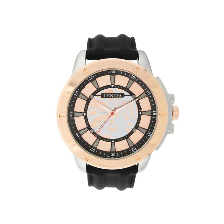 Geneva Mens Black Silicone Strap Skeleton-look Watch