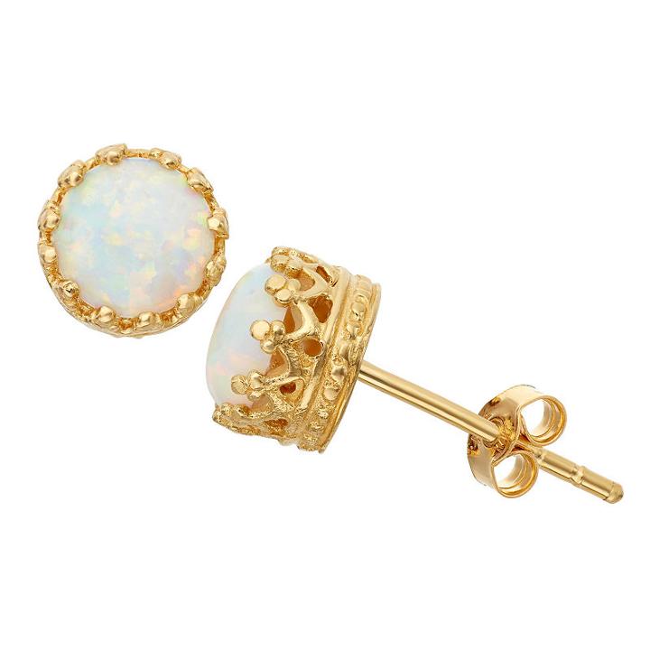 White Opal 14k Gold Over Silver 7mm Stud Earrings