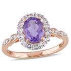 Womens Diamond Accent Genuine Amethyst Purple 14k Gold Cocktail Ring