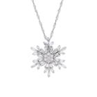 Sterling Silver Cubic Zirconia Baguette Snowflake Pendant Necklace