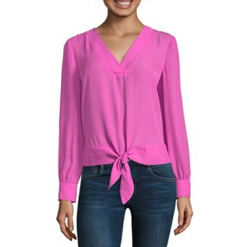 Project Runway Long Sleeve V Neck Tie Front Top