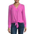 Project Runway Long Sleeve V Neck Tie Front Top