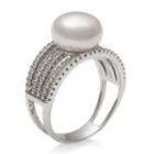 Womens Genuine White Cultured Freshwater Pearls Sterling Silver Cocktail Ring