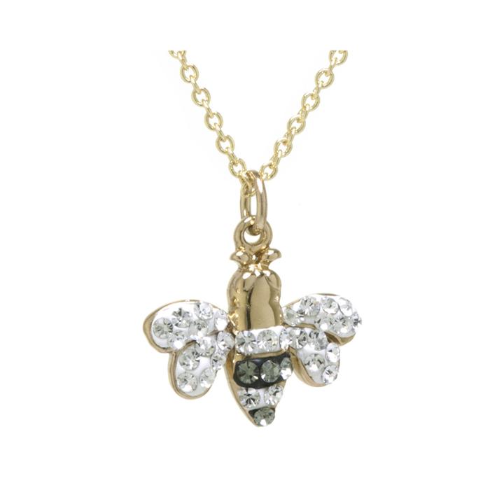 14k Yellow Gold Over Brass Crystal Bee Pendant Necklace