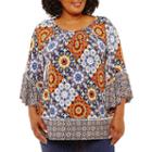 Lark Lane True Blue Flounce Sleeve Top- Plus