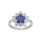 Lab-created Blue And White Sapphire Cluster Sterling Silver Floral Ring
