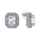 1928 Jewelry Crystal Silver-tone Button Earrings