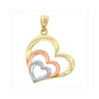 14k Tri-color Gold Triple Heart Charm Pendant
