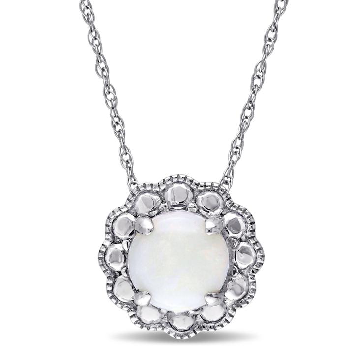 Womens 17 Inch White Opal 10k Gold Link Necklace