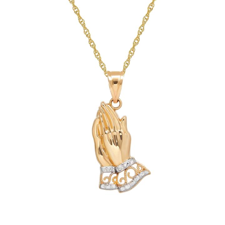 Infinite Gold&trade; 14k Yellow Gold Praying Hands Pendant Necklace