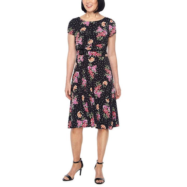 Perceptions Short Sleeve Floral Puff Print Fit & Flare Dress