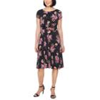 Perceptions Short Sleeve Floral Puff Print Fit & Flare Dress