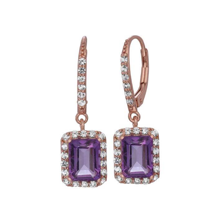 Genuine Amethyst & Lab Created-white Sapphire 14k Gold Over Silver Earrings