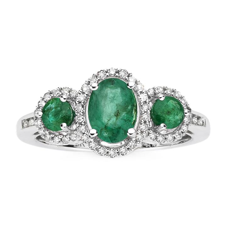 1/6 Ct. T.w. Diamond & Genuine Emerald 10k White Gold 3-stone Ring