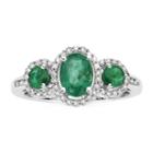 1/6 Ct. T.w. Diamond & Genuine Emerald 10k White Gold 3-stone Ring