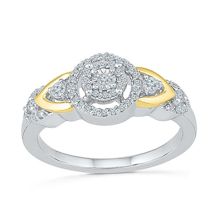 Promise My Love Womens 1/4 Ct. T.w. Round White Diamond Sterling Silver Gold Over Silver Promise Ring