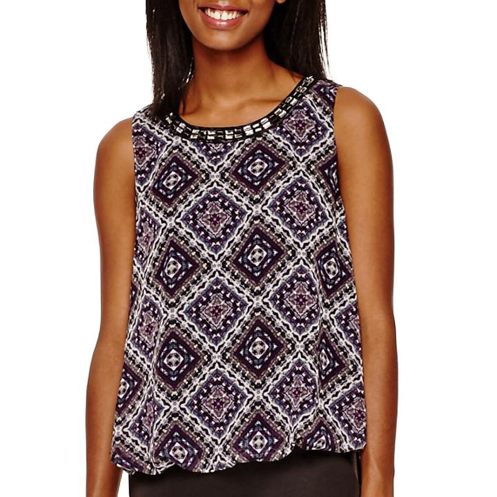 By & By Sleeveless High-low Neck-trim Top