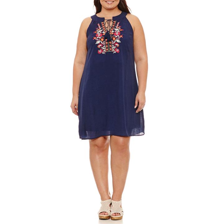 Luxology Sleeveless Embroidered Sheath Dress-plus