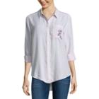 Arizona Long Sleeve Embroidered Stripe Shirt-juniors