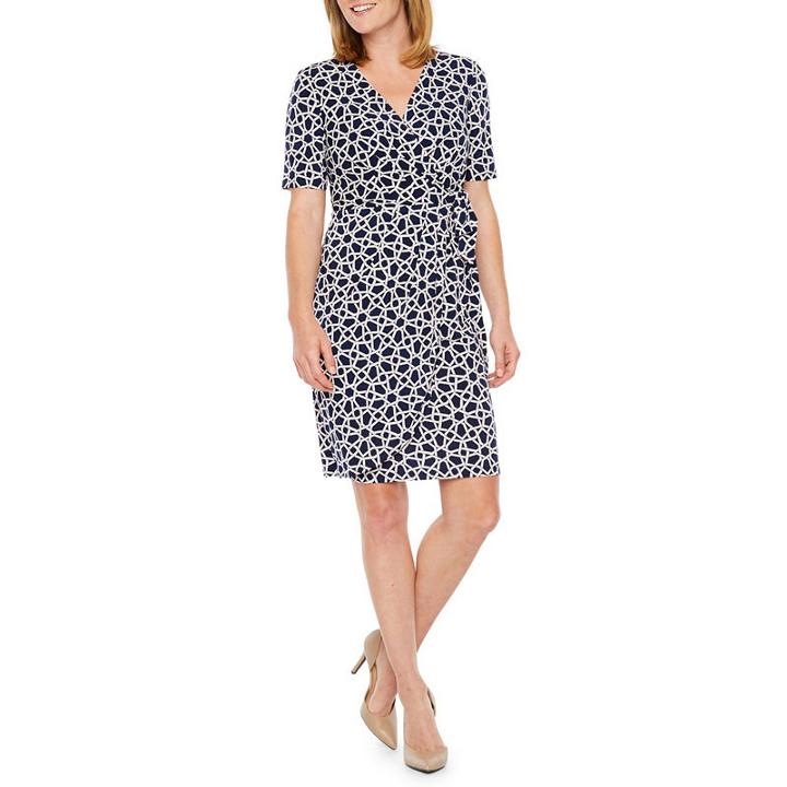 Liz Claiborne Elbow Sleeve Pattern Wrap Dress