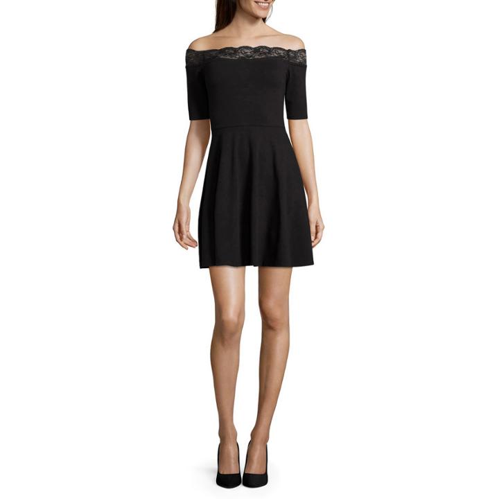 Decree Off-the-shoulder Lace Trim Skater Dress - Juniors