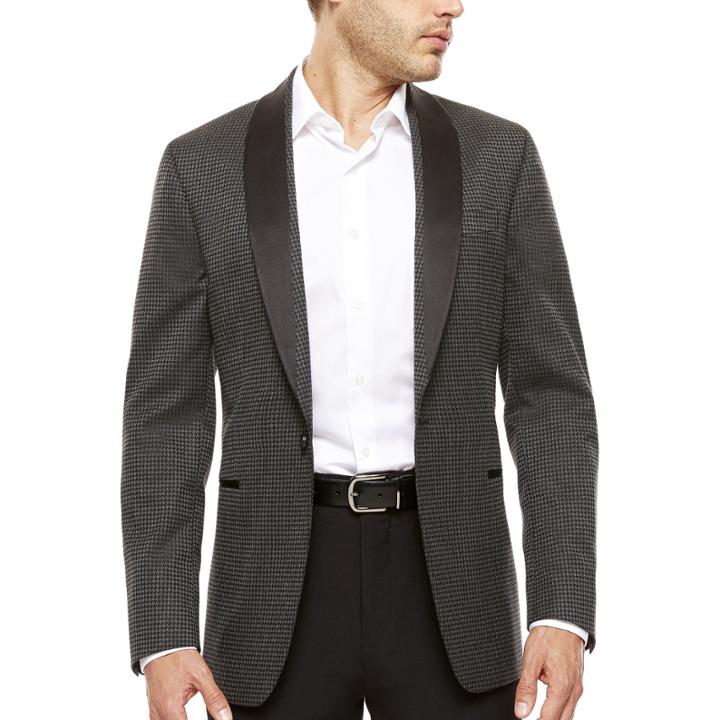 J. Ferrar Black Grey Houndstooth Slim Sport Coat