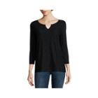 Liz Claiborne 3/4-sleeve Splitneck Lace-front Tee