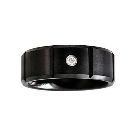 Mens Diamond-accent Black Wedding Band