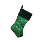 20 Shiny Metallic Green Sequined Christmas Stocking With Velveteen Cuff