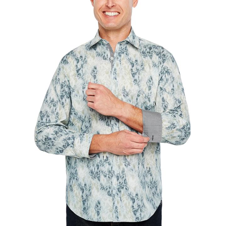 Society Of Threads Long Sleeve Leaf Button-front Shirt